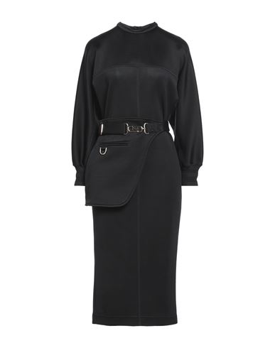 Fendi Belted Paneled Silk-satin Midi Dress In Black
