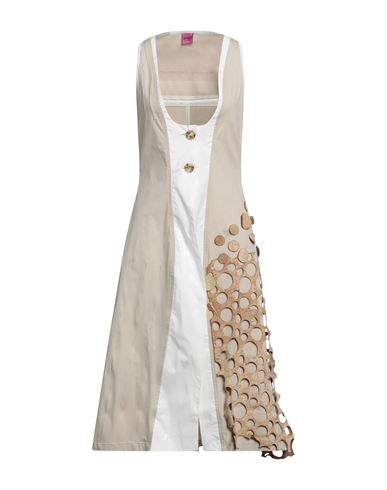 Save The Queen Woman Midi Dress Sand Size M Cotton, Elastane, Soft Leather In Beige