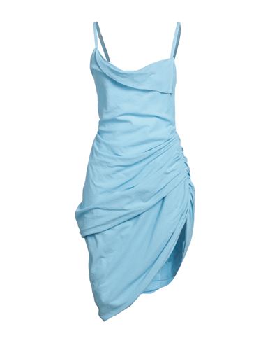 Jacquemus Woman Short Dress Sky Blue Size 6 Cotton