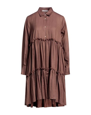 Aglini Woman Mini Dress Brown Size 4 Cotton, Lyocell