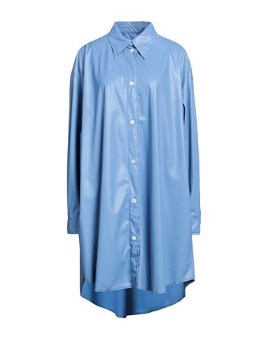 Mm6 Maison Margiela Woman Mini Dress Pastel Blue Size L Polyester, Polyurethane Coated