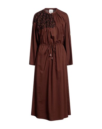 Alysi Woman Midi Dress Brown Size 2 Viscose, Cotton, Wool