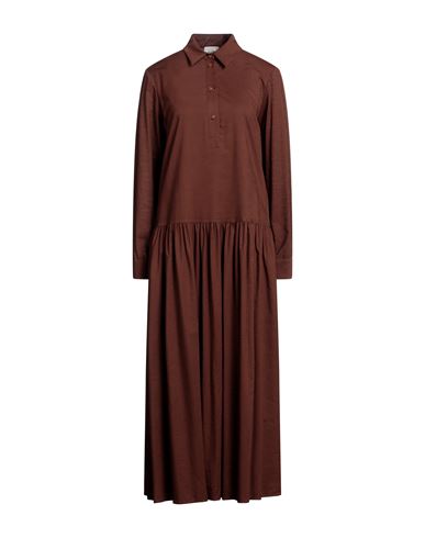 Alysi Woman Maxi Dress Brown Size 4 Viscose, Cotton, Wool