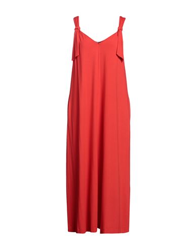 Clips Woman Midi Dress Tomato Red Size 6 Viscose, Acetate, Elastane In Beige