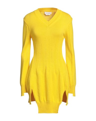 Alexander Mcqueen Woman Short Dress Yellow Size S Cashmere
