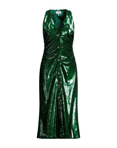 Ganni Woman Long Dress Green Size 6 Recycled Polyester