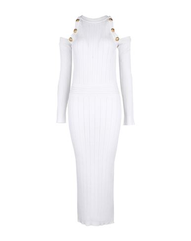 Balmain Woman Midi Dress White Size 10 Viscose, Polyamide