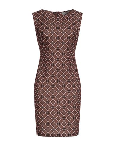 Boutique De La Femme Woman Mini Dress Brown Size 12 Polyester, Elastane