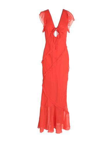 Topshop Woman Long Dress Tomato Red Size 12 Polyester