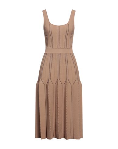 Elisabetta Franchi Woman Midi Dress Camel Size 4 Polyamide, Viscose, Polyester In Beige