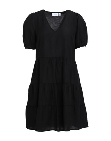 Vila Woman Mini Dress Black Size 6 Viscose, Cotton, Linen