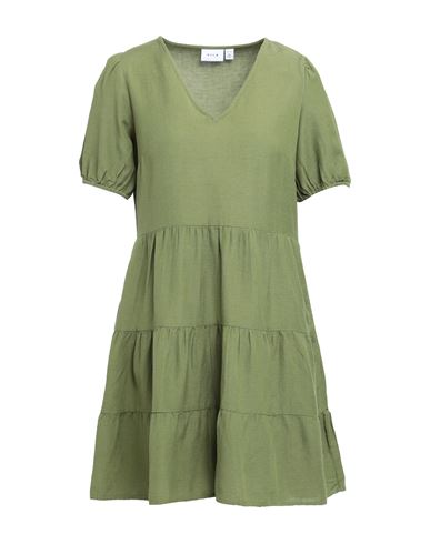 Vila Woman Mini Dress Military Green Size 10 Viscose, Cotton, Linen