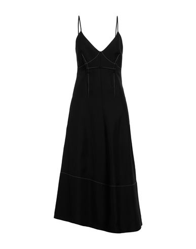 Shop Jil Sander Woman Midi Dress Black Size 8 Viscose, Linen, Silk