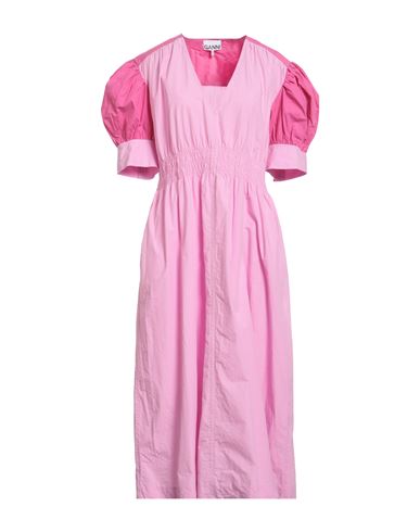 Shop Ganni Woman Midi Dress Pink Size 6 Organic Cotton