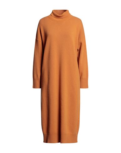 Roberto Collina Woman Midi Dress Orange Size M Merino Wool, Cashmere