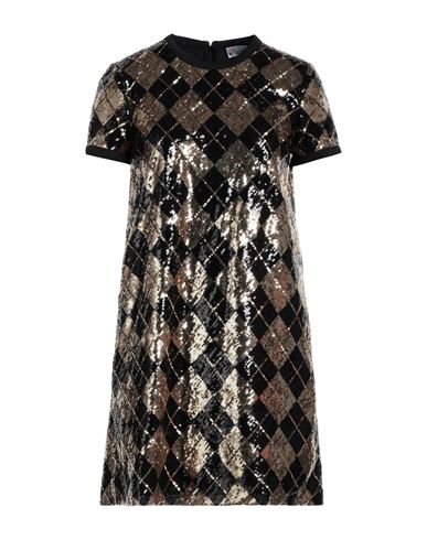 red valentino gold dress Red Valentino // Gold & Black Shiny Printed A-Line Dress – VSP Consignment main image 1