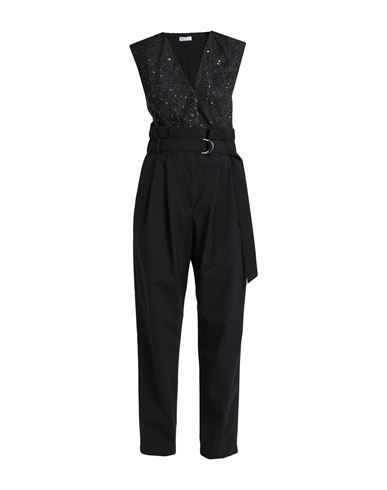 Brunello Cucinelli Woman Jumpsuit Grey Size M Virgin Wool, Polyamide, Elastane, Brass In Black