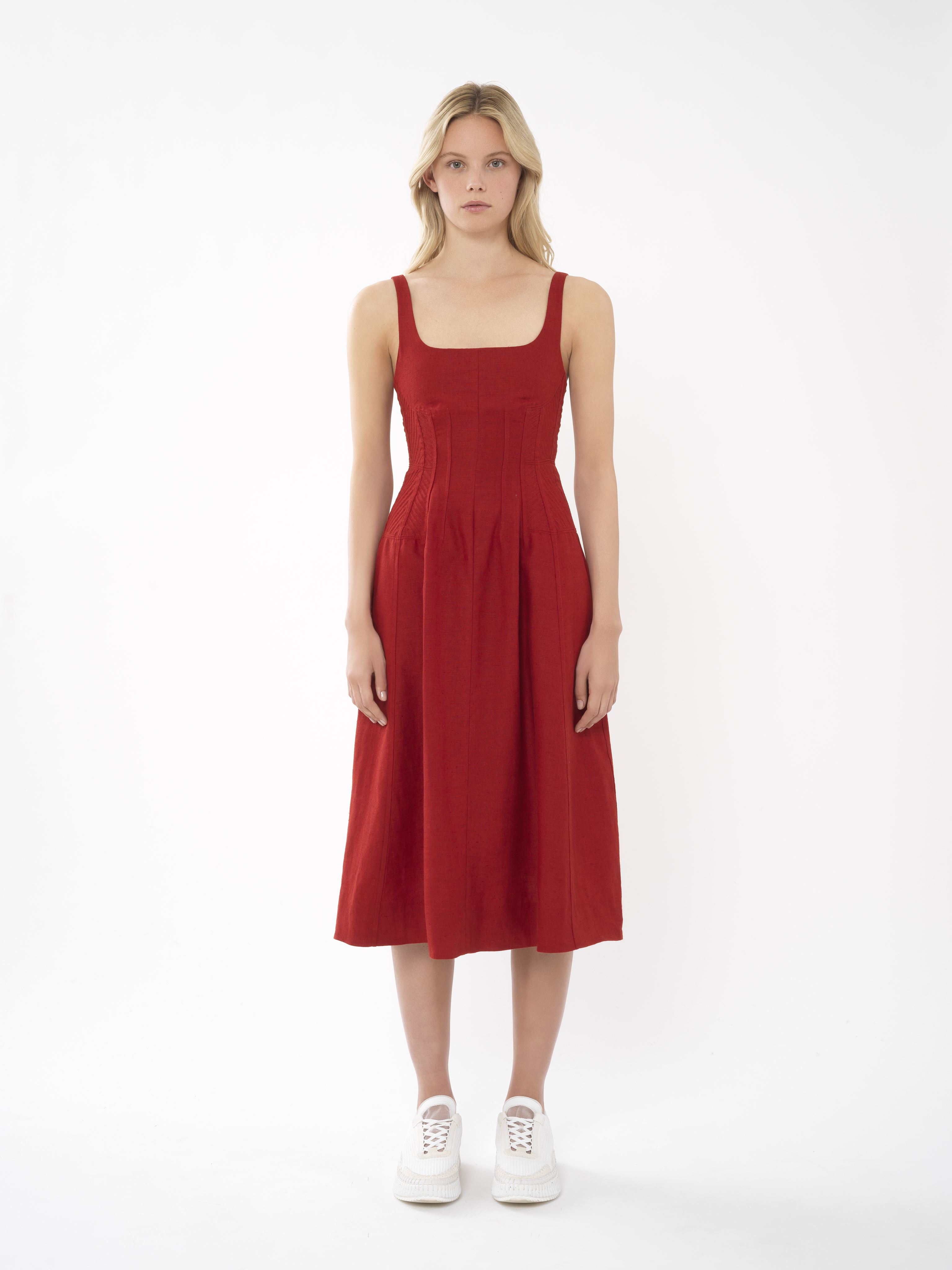 Chloé Linen Midi Dress In Red