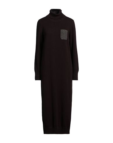 Peserico Woman Midi Dress Dark Brown Size 0 Virgin Wool, Silk, Cashmere, Alpaca Wool, Polyamide In Black