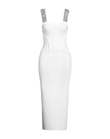 Balmain Woman Midi Dress White Size 8 Viscose, Polyamide, Pvc - Polyvinyl Chloride, Glass, Copper