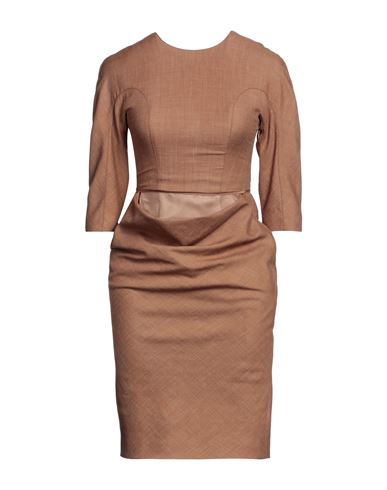 Burberry Woman Midi Dress Brown Size 0 Wool, Silk, Mohair Wool, Linen