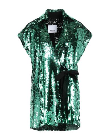 Erika Cavallini Woman Shirt Emerald Green Size 8 Polyester, Virgin Wool, Elastane