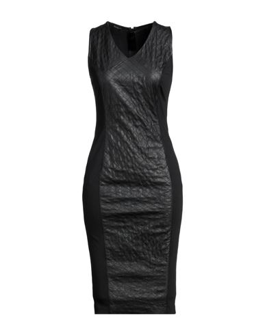 Hanita Woman Midi Dress Black Size 8 Polyester, Polyurethane, Viscose, Elastane