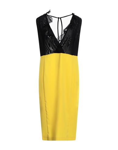 Hanita Woman Midi Dress Yellow Size Xxl Polyester, Elastane