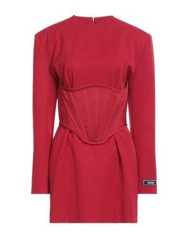 Shop Versace Woman Mini Dress Brick Red Size 6 Virgin Wool