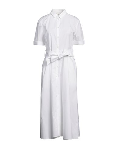 Shop Woolrich Belted Poplin Shirt Dress Woman Midi Dress White Size Xl Cotton