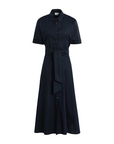 Woolrich Belted Poplin Shirt Dress Woman Midi Dress Black Size L Cotton In Blue