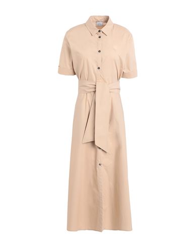 Shop Woolrich Belted Poplin Shirt Dress Woman Midi Dress Beige Size M Cotton