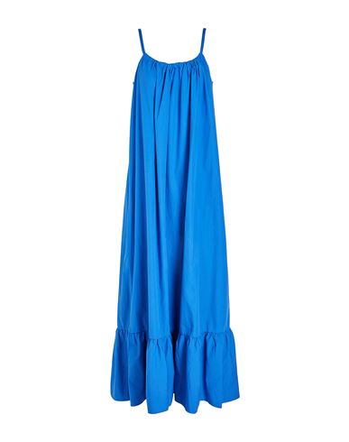 8 By Yoox Cotton Maxi Dress Woman Long Dress Bright Blue Size 12 Cotton