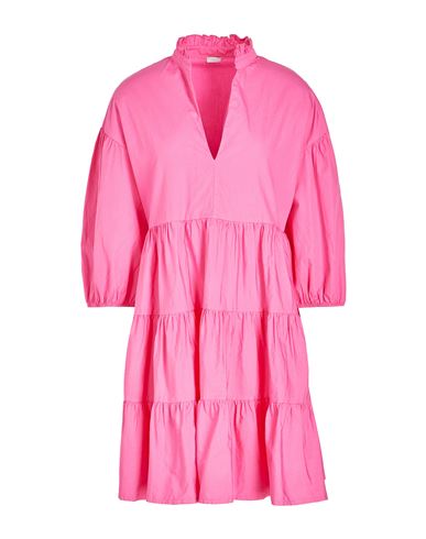 8 By Yoox Cotton Puff-sleeve Short Dress Woman Short Dress Fuchsia Size 12 Cotton In Pink