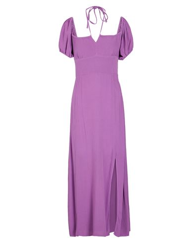 8 By Yoox Viscose Puff-sleeve Midi Dress Woman Midi Dress Mauve Size 12 Viscose In Purple