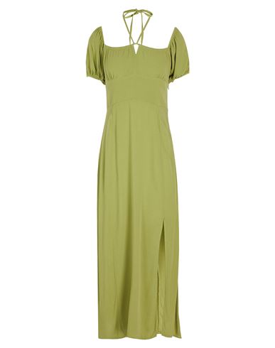 8 By Yoox Viscose Puff-sleeve Midi Dress Woman Midi Dress Sage Green Size 12 Viscose