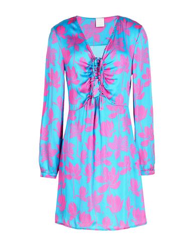 8 By Yoox Printed Viscose L/sleeve Mini Dress Woman Mini Dress Turquoise Size 12 Viscose In Blue