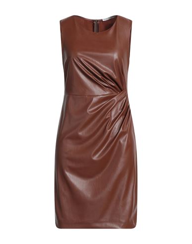 Biancoghiaccio Woman Mini Dress Tan Size 10 Polyurethane, Polyester In Brown