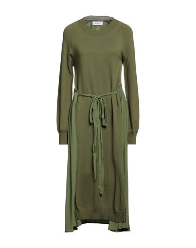 Meimeij Woman Midi Dress Military Green Size 8 Wool, Acetate, Silk