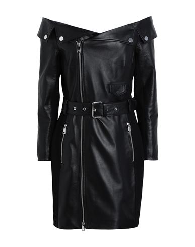 Karl Lagerfeld Leather Dress Woman Mini Dress Black Size 8 Lambskin, Viscose, Polyamide, Elastane