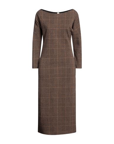 Souvenir Woman Midi Dress Brown Size M Polyester, Cotton, Elastane