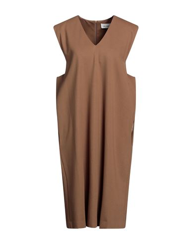 Meimeij Woman Midi Dress Khaki Size 6 Viscose, Polyamide, Elastane, Acetate In Beige