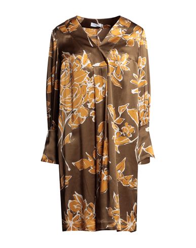 Shop Barba Napoli Woman Midi Dress Khaki Size 8 Silk In Beige