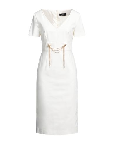 Clips Woman Midi Dress White Size 6 Cotton, Polyester, Elastane