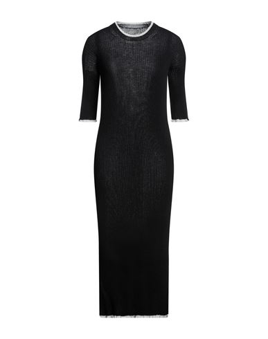 Mm6 Maison Margiela Woman Midi Dress Black Size L Wool, Polyamide