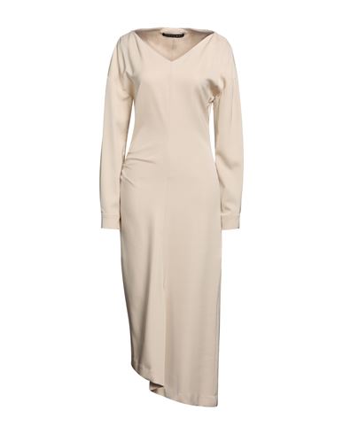 Malloni Woman Midi Dress Beige Size 6 Fiberglass, Viscose, Wool, Elastane