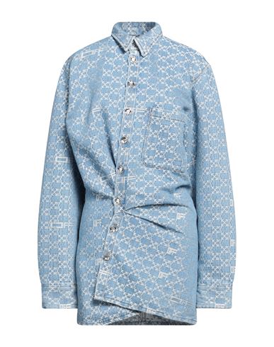 Shop Off-white Woman Mini Dress Blue Size 4 Cotton, Polyester