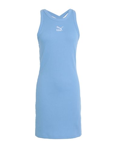 Shop Puma Classics Ribbed Sleeveless Dress Woman Mini Dress Light Blue Size M Polyester, Cotton, Elastane