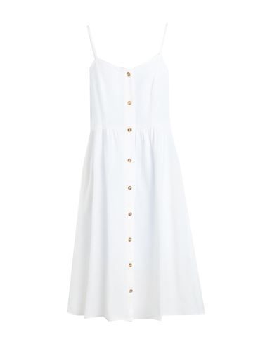 Vila Woman Midi Dress White Size 8 Viscose, Cotton, Linen