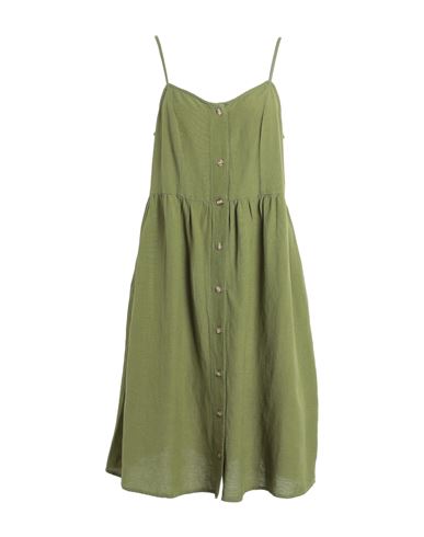 Vila Woman Midi Dress Military Green Size 12 Viscose, Cotton, Linen